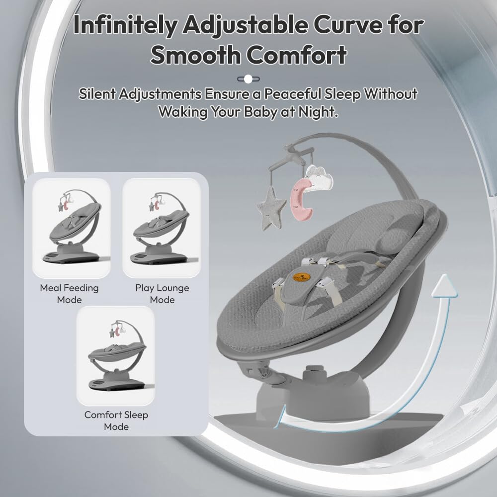 StarAndDaisy Electric Swing for Baby Automatic/Baby Swing for 0 to 2 Years with Adjustable Backrest/Baby Rocker Swing with 5 Levels of Speed, Light Weight, Play Toy-Grey