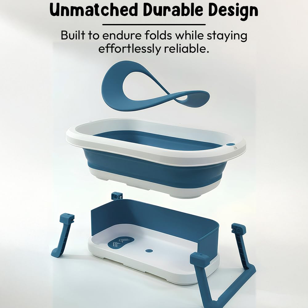 StarAndDaisy Bath Tub for Baby 0-5 Years/Foldable Bath tub for Kids with Cushion, Space Saving Design, Newborn Baby Folding Bathing Tub Girls & Boys, Easy to Store- Dark Blue