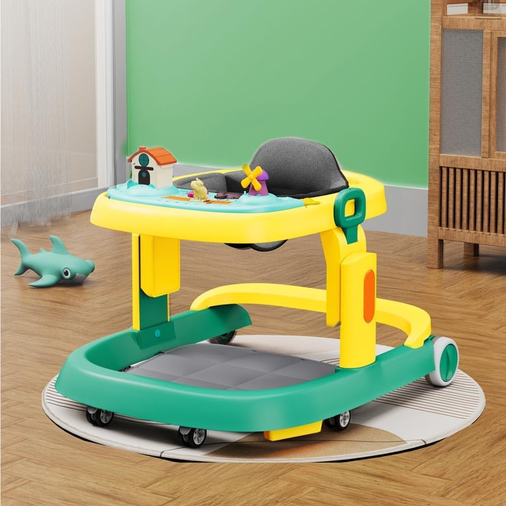 StarAndDaisy Elegant Baby Walker 6-18 months/Walker For Kids With Anti Fall Brake Pads,3 Speed Height Adjustment,Multi-Level Seat Adjustment,Recreational Music Toy Bar (Elegant Yellow & Green)
