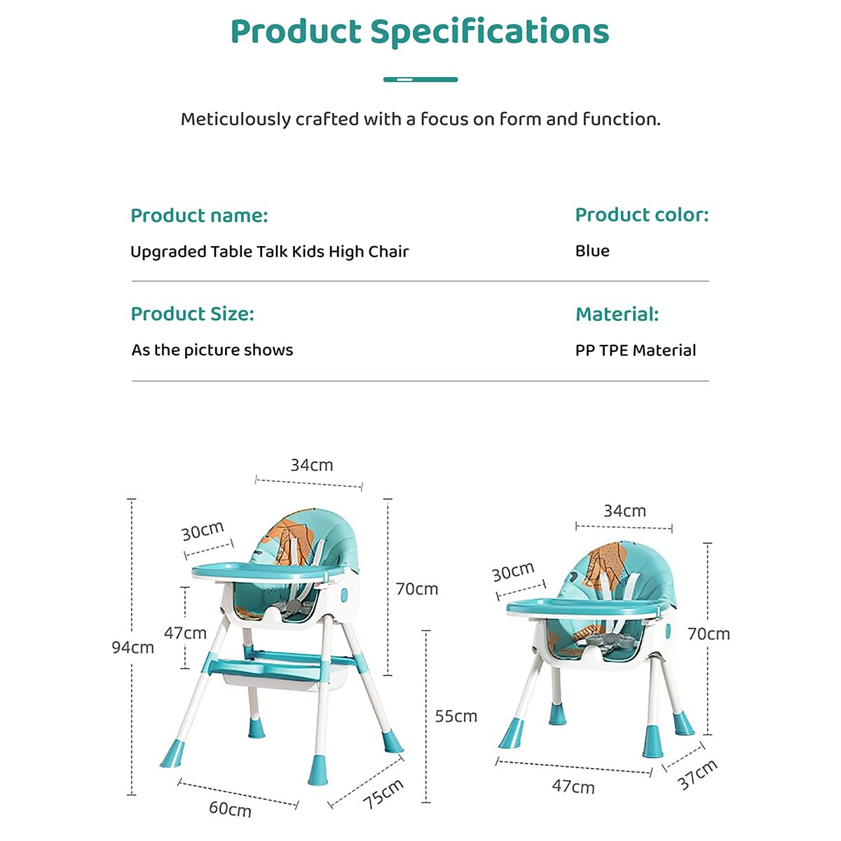 StarAndDaisy Baby High Chair Recline Highchair/Baby Feeding Chair with Height Adjustable Seate/Upgraded Kids High Chair with Wheel and PU Cushion pad (TT Blue Yellow)