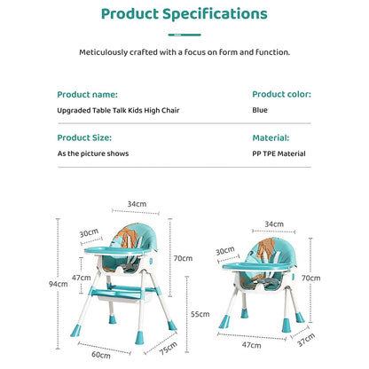 StarAndDaisy Baby High Chair Recline Highchair/Baby Feeding Chair with Height Adjustable Seate/Upgraded Kids High Chair with Wheel and PU Cushion pad (TT Blue Yellow)