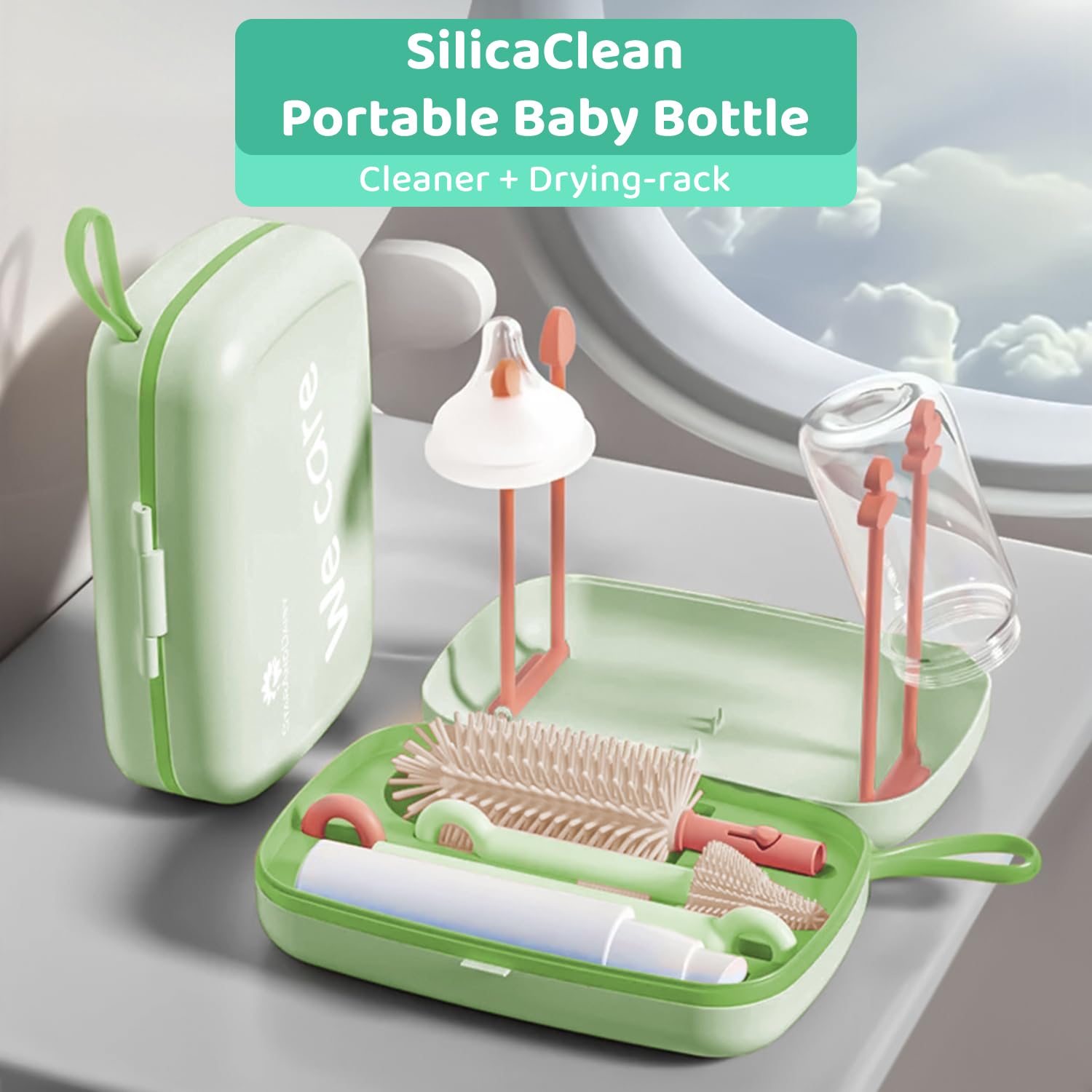 StarAndDaisy Baby Bottle Cleaning Brush with Silicone Bristle Brush for Bottle & Nipple | 360° Cleaning Bottle Brush with Stand, Long Handle, Easy to Clean Narrow & Wide Neck Bottles with Corners