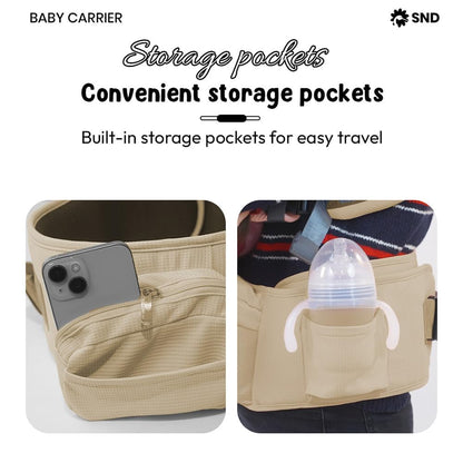 StarAndDaisy 4-in-1 Baby Carrier for 0 to 3 Year Baby/Kangaroo Bag with Comfortable Soft Hip Seat/Baby Carrier - 4 Carrying Positions with 2 Storage Pockets - Blue (4-in-1 Beige)
