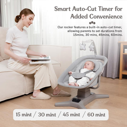 StarAndDaisy X Mastela Baby Electric Cradle/Crib for Infant, Toddler with 7 Swing Modes, Music, Backrest Adjustment, Hanging Toys & Touch Panel - Dark Grey
