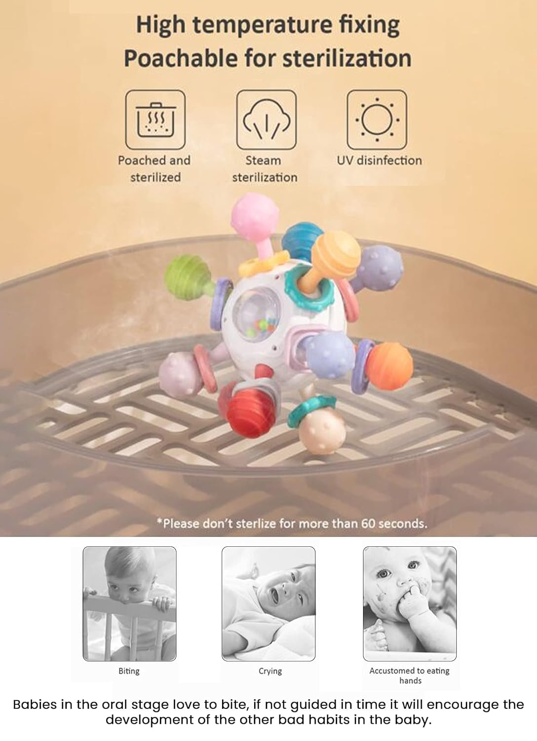 StarAndDaisy Teether Teething Toys for Baby 6-12 Months Kids, Soft Silicone & BPA Free (Mball-Grey-Multicolor)