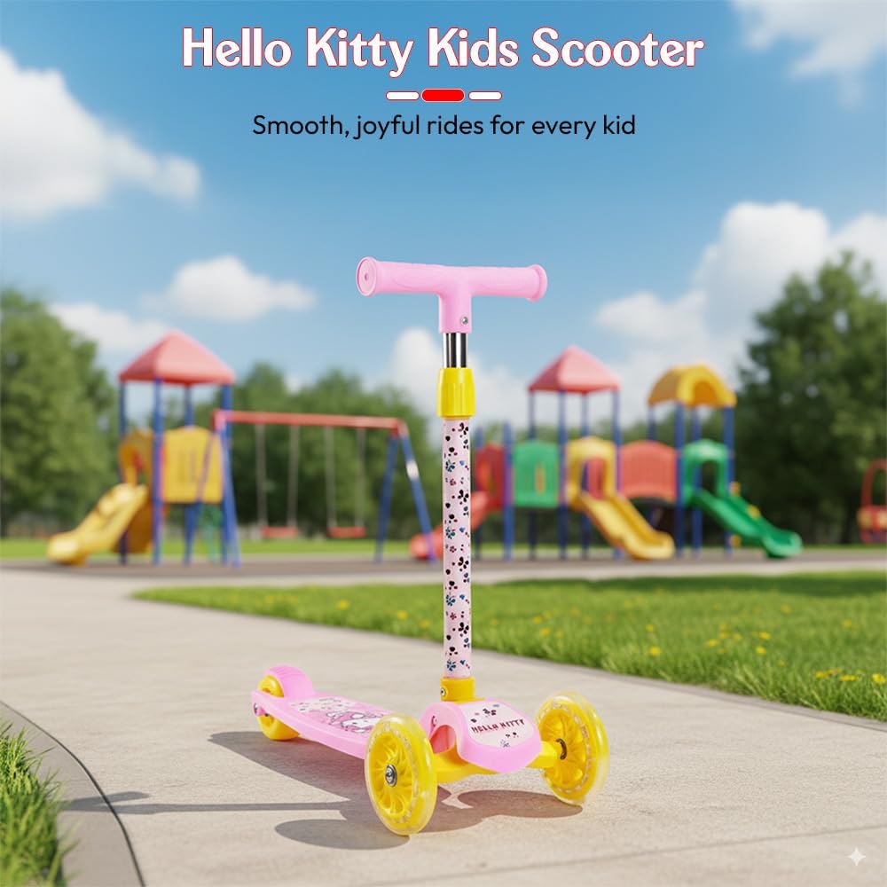 StarAndDaisy X Hello Kitty Kick Scooter for Kids 3+ Years, Foldable Skate Scooter for Children Boys & Girls with 4 Level Height Adjustment, LED Wheels & Brakes (Pink)