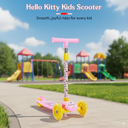 StarAndDaisy X Hello Kitty Kick Scooter for Kids 3+ Years, Foldable Skate Scooter for Children Boys & Girls with 4 Level Height Adjustment, LED Wheels & Brakes (Pink)