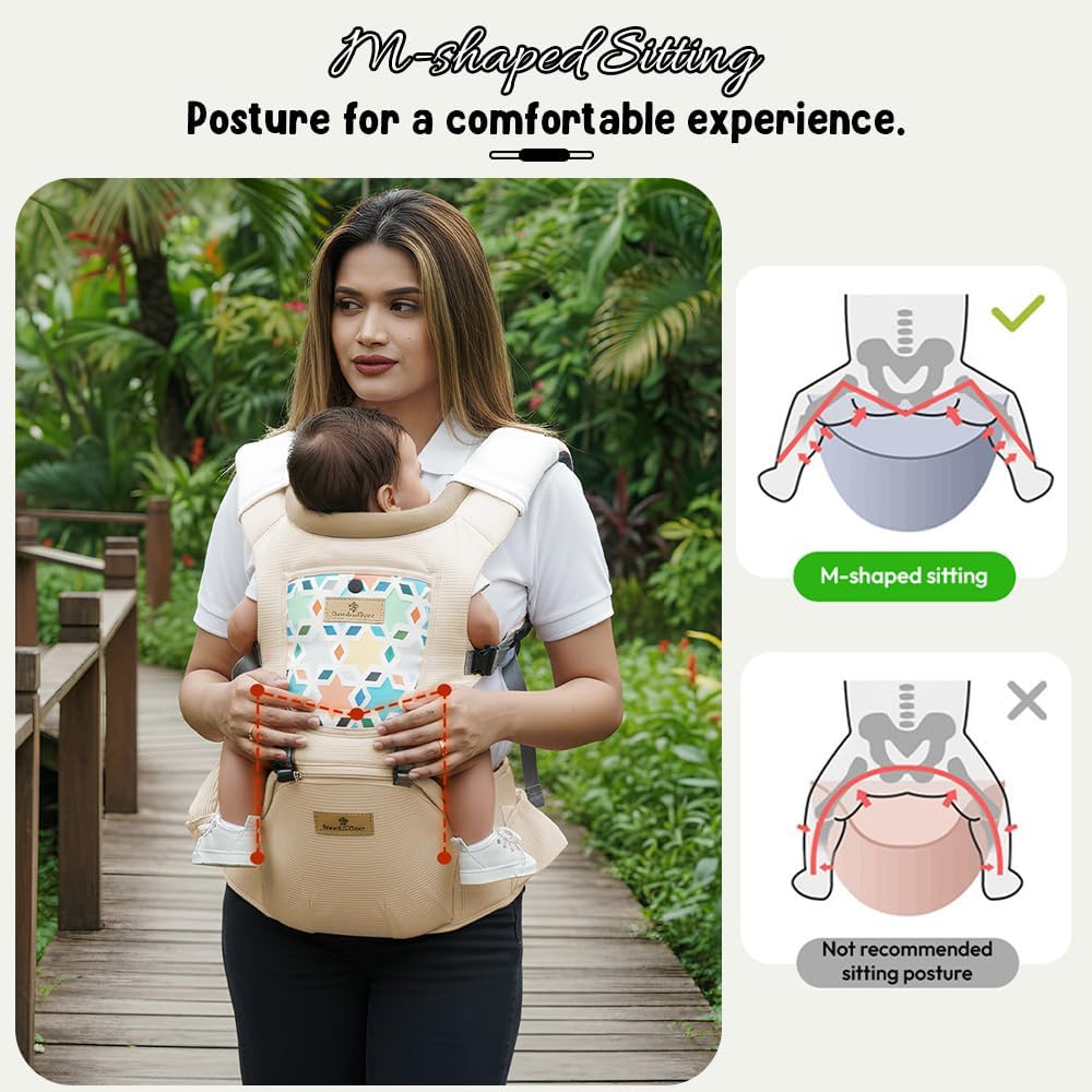StarAndDaisy 4-in-1 Baby Carrier for 0 to 3 Year Baby/Kangaroo Bag with Comfortable Soft Hip Seat/Baby Carrier - 4 Carrying Positions with 2 Storage Pockets - Blue (4-in-1 Beige)