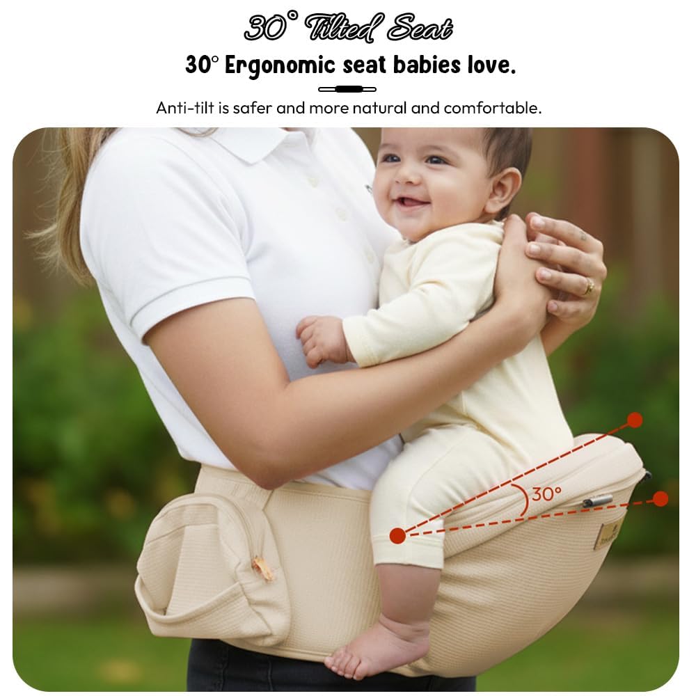 StarAndDaisy 4-in-1 Baby Carrier for 0 to 3 Year Baby/Kangaroo Bag with Comfortable Soft Hip Seat/Baby Carrier - 4 Carrying Positions with 2 Storage Pockets - Blue (4-in-1 Beige)