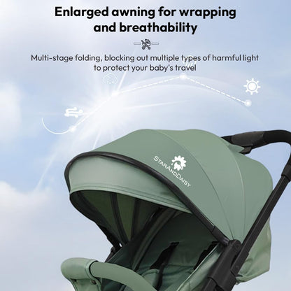 StarAndDaisy Foldable Stroller for Baby 0-3 Years Infant & Toddler / Travel Pram for Baby with Storage basket & Lockable Wheels, Multi-Level Recline & Adjustable Footrest, Removable Tray , Safety Harness Belt -Green