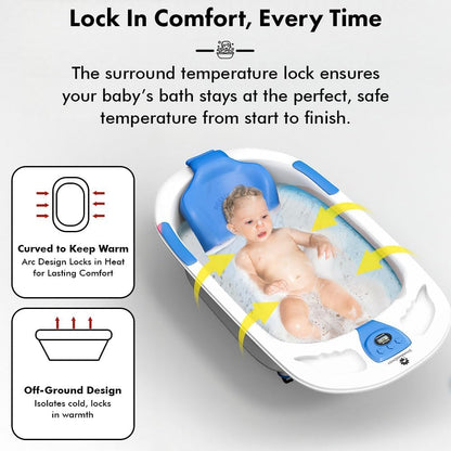 StarAndDaisy Baby Bath Tub for 0 to 5 Years/Bath Tub for Kids 0-3 Years/Infants Bathtub with Temperature Censor & Baby Bath Seat/Sling, Antislip Kids Bath Tub with Bath Chair -White Blue