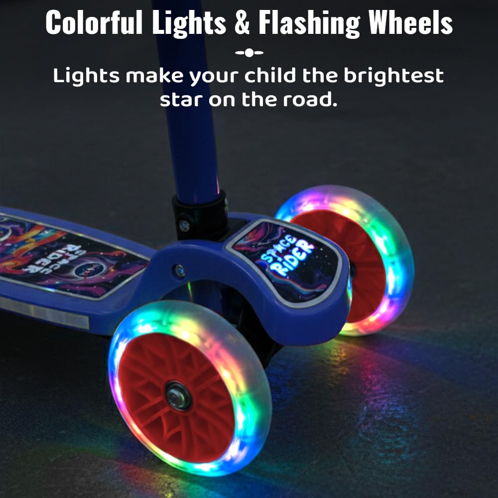 StarAndDaisy X NASA Kick Scooter for Kids 3+ Years, Foldable Skate Scooter for Children Girls & Boys with Multi-Level Height Adjustment, LED Wheels & Brakes -(Officially Licensed) (Red-Blue)