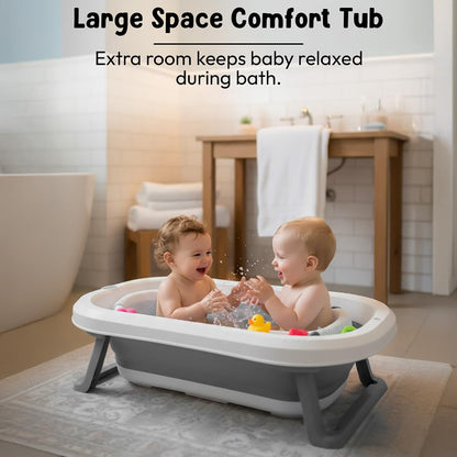 StarAndDaisy Bath Tub for Baby 0-5 Years/Foldable Bath tub for Kids with Cushion, Space Saving Design, Newborn Baby Folding Bathing Tub Girls & Boys, Easy to Store- Grey