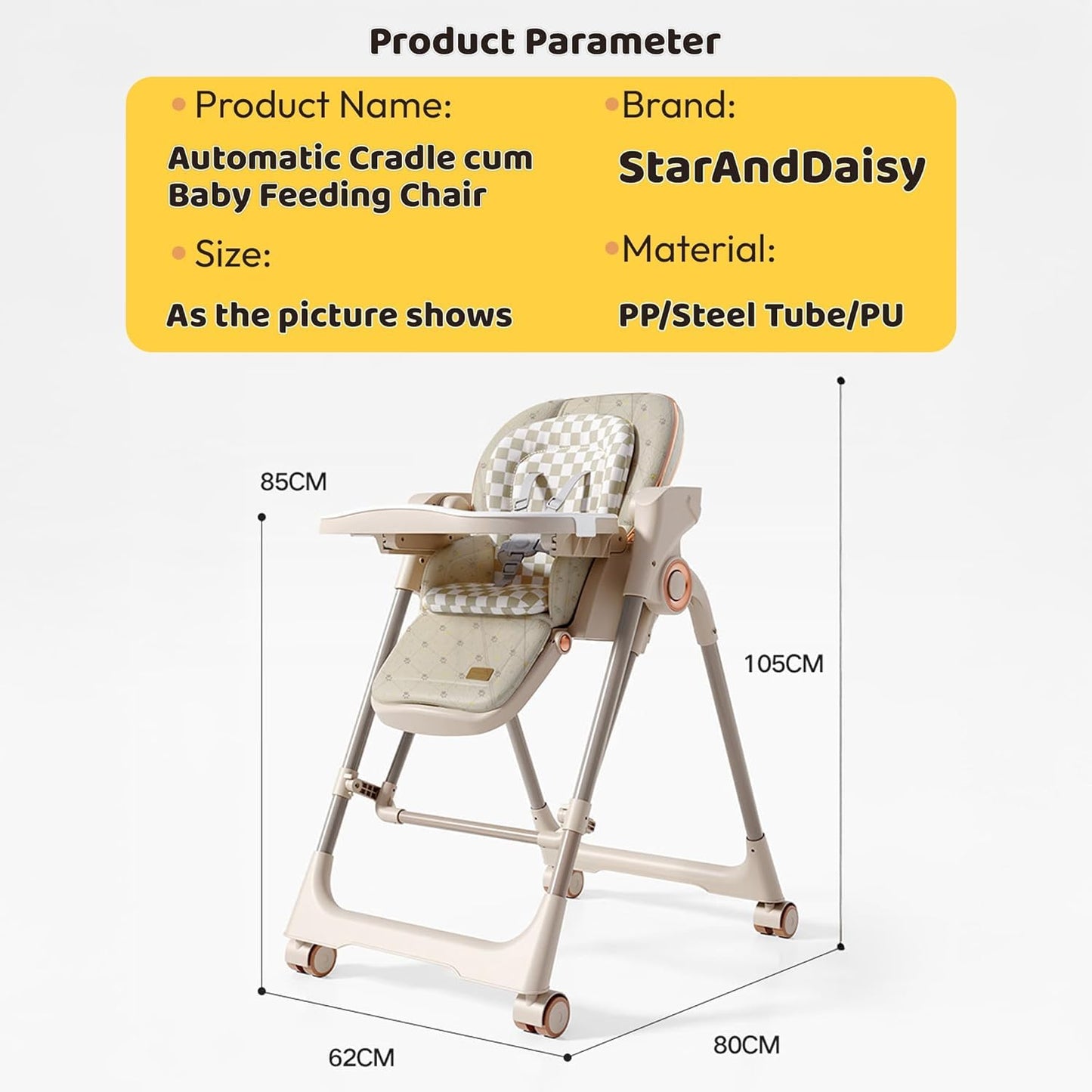 StarAndDaisy Multifunctional Baby Swing cradle for Boy & girl with Automatic Swing High chair, Foldable feeding chair , removable dining tray , Adjustable Backrest & Footrest for infants & toddler-Beige