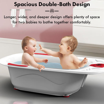 StarAndDaisy Baby Bath tub for 0 to 5 Years with Temperature Sensor/Bath tub for Kids 0-3 Years for Kids with Anti-Slip Legs/Bath tub for Baby with Baby Bather Without Wheel(White-Red)