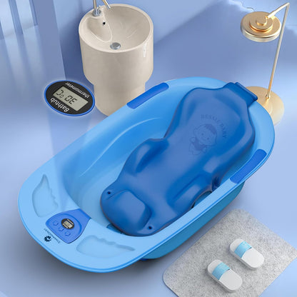 StarAndDaisy Bath Tub for Baby 0 to 3 Years/Newborn Baby Bath Tub/Infants Bathtub with Temperature Sensor & Baby Bath Seat/Sling, Antislip Baby Bath Tub with Bath Chair without wheel- (Blue & Blue Seat)