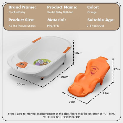 StarAndDaisy Baby Bath Tub for 0 to 5 Years/Bath Tub for Kid 0-3 Years/Infants Bathtub with Temperature Censor & Baby Bath Sling/seat, Antislip Baby Bath tub with Bath Chair (White-Orange)