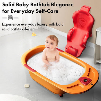 StarAndDaisy Baby Bath Tub for 0 to 5 Years/Bath Tub for Kids 0-3 Years/Infants Bathtub with Temperature Censor & Baby Bath Seat/Sling, Antislip Baby Bath Tub with Bath Chair (Orange & Red)