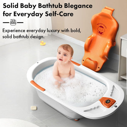 StarAndDaisy Baby Bath tub for 0 to 5 Years with Temperature Sensor/Bath tub for Kids 0-3 Years for Kids with Anti-Slip Legs/Bath tub for Baby with Baby Bather Without Wheel(White-Orange)