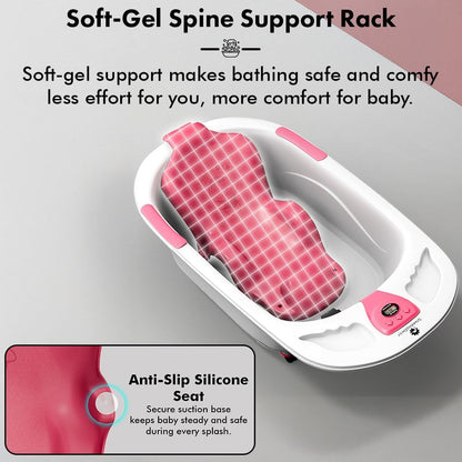 StarAndDaisy Baby Bath Tub for 0 to 5 Years/Bath Tub for Kids 0-3 Years/Infants Bathtub with Temperature Censor & Baby Bath Seat/Chair, Antislip Baby Bath Tub with Bath Sling-Pink