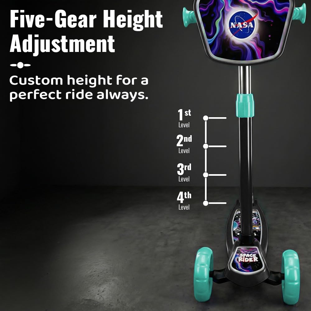 StarAndDaisy X NASA Kick Scooter for Kids 3+ Years, Foldable Skate Scooter for Children Girls & Boys with Multi-Level Height Adjustment, LED Wheels & Brakes -(Officially Licensed) Black