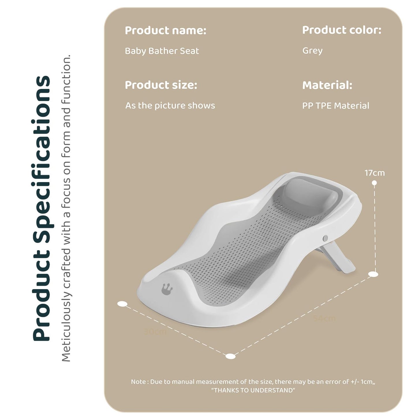 StarAndDaisy Baby Bath Seat Newborn to 0-18 Months, Non-Slip, Adjustable, Portable, Comfortable, Hygienic Baby Bather -Grey