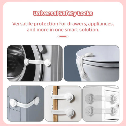 StarAndDaisy Baby Proofing Safety Locks, Adjustable Furniture Locks For Drawers, Fridge, Cupboards, Easy Install & Remove With Adhesive Pasting (Small, 6),White