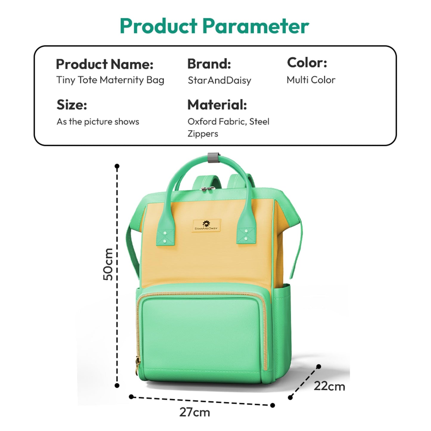 StarAndDaisy Diaper Bag / 30L Lightweight Diaper Bag for Mothers for Travel with 3 Insulated Bottle Pockets/Baby Bag for Mother Travel & Hospital Bag for Baby – Green Yellow