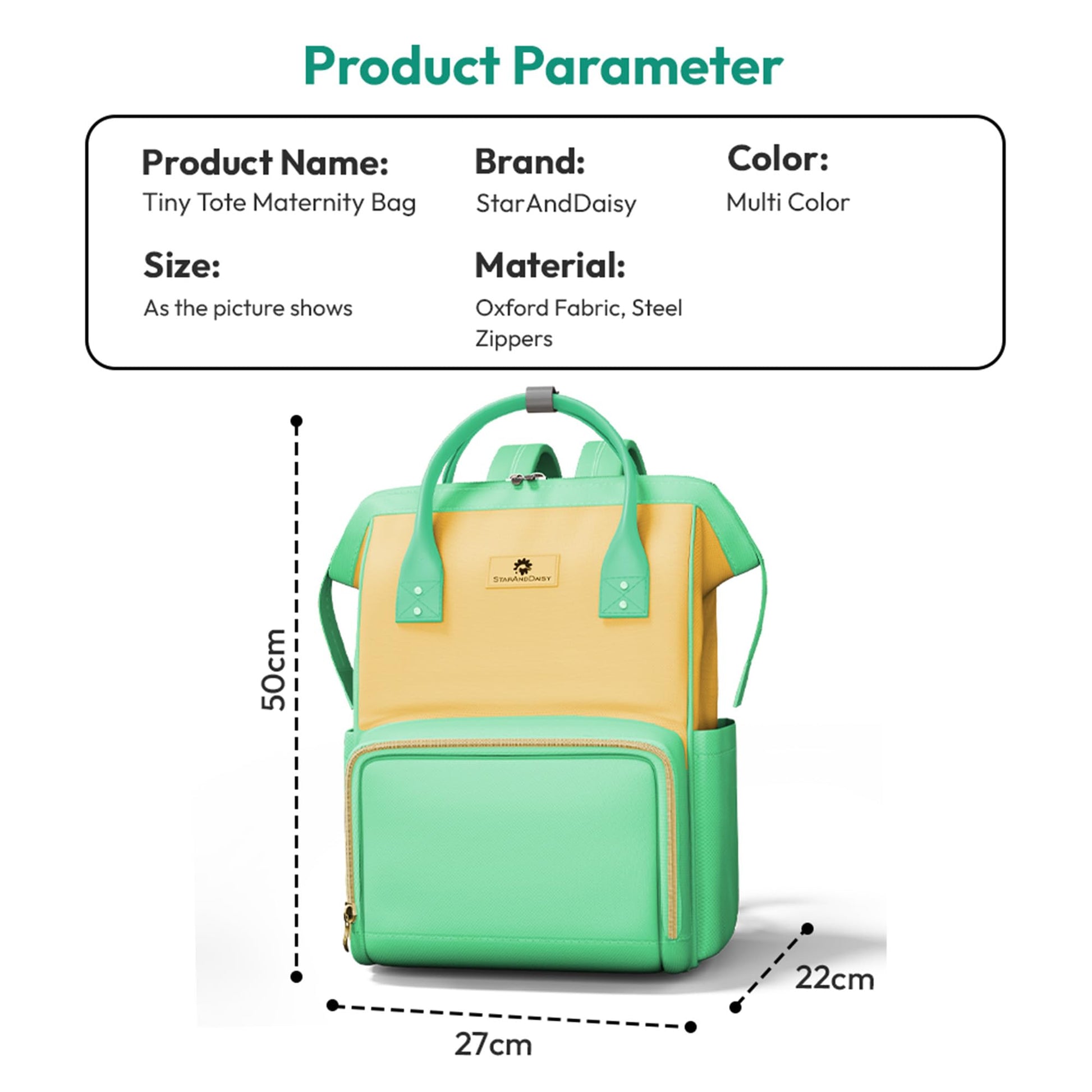 StarAndDaisy Diaper Bag / 30L Lightweight Diaper Bag for Mothers for Travel with 3 Insulated Bottle Pockets/Baby Bag for Mother Travel & Hospital Bag for Baby – Green Yellow