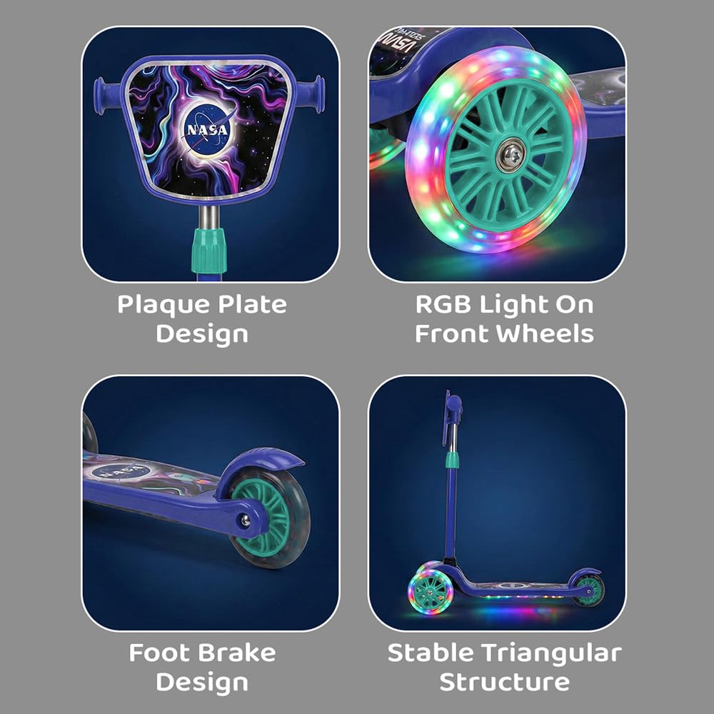 StarAndDaisy X NASA Kick Scooter for Kids 3+ Years, Foldable Skate Scooter for Children Girls & Boys with Multi-Level Height Adjustment, LED Wheels & Brakes -(Officially Licensed) (Blue)