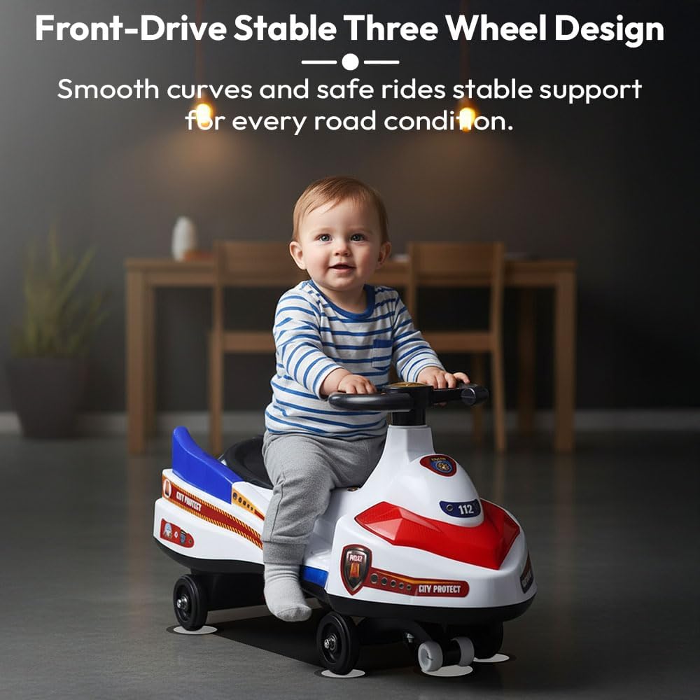 StarAndDaisy Panda Baby Swing/Magic Car for Kids Toys for 2-5 Years boy, with LED Light & Music, Backrest seat, 360° Swivel Steering Twister car/Ride on Toy with Smoke & Water Injection -Black