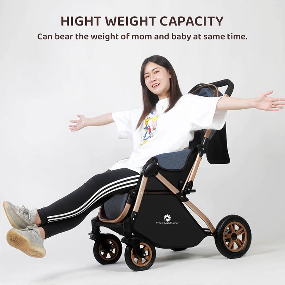 StarAndDaisy Baby Strollers / Pram For 0-3 Years Girl & Boy With Foldable Design, Food Tray, 4 Wheel Suspension, Adjustable Seat, 5 Point Safety Belt, Light Weight & Convenient (Blue)