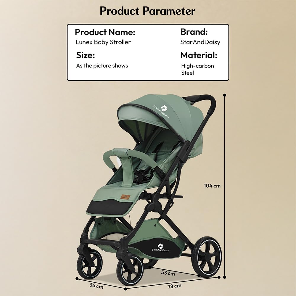 StarAndDaisy Foldable Stroller for Baby 0-3 Years Infant & Toddler / Travel Pram for Baby with Storage basket & Lockable Wheels, Multi-Level Recline & Adjustable Footrest, Removable Tray , Safety Harness Belt -Green