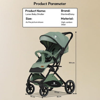 StarAndDaisy Foldable Stroller for Baby 0-3 Years Infant & Toddler / Travel Pram for Baby with Storage basket & Lockable Wheels, Multi-Level Recline & Adjustable Footrest, Removable Tray , Safety Harness Belt -Green