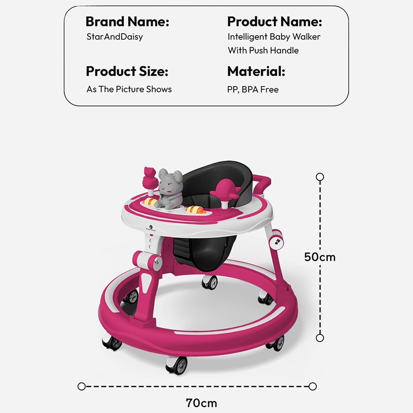 StarAndDaisy Baby Walkers for 9 Month+ Baby Boy Girl / 360° Walker for Kids with RGB Light, 7 Level Height Adjustment/Baby Walker with Switchable Food & Musical Toy Tray.