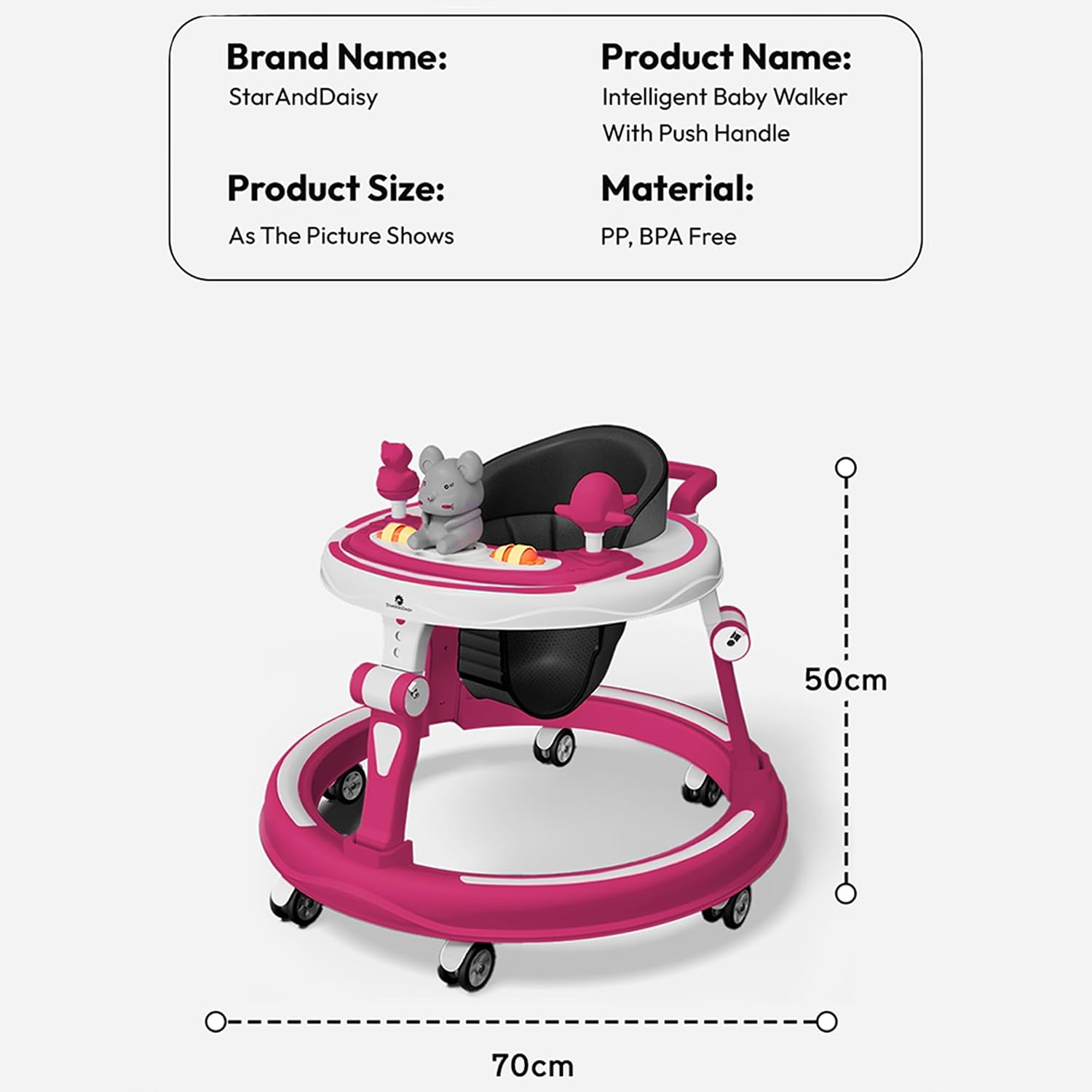 StarAndDaisy Baby Walkers for 9 Month+ Baby Boy Girl / 360° Walker for Kids with RGB Light, 7 Level Height Adjustment/Baby Walker with Switchable Food & Musical Toy Tray.