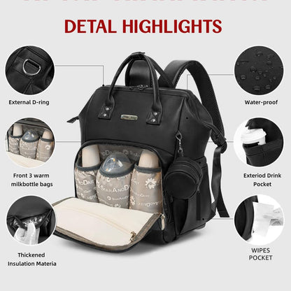 StarAndDaisy Diaper Bag for Mothers for Travel/Premium Vegan Leather Diaper Bag with Easy Acess Mobile Pocket, 26L Waterproof Baby Bag for Mother Travel with 16 Multipurpose Pockets