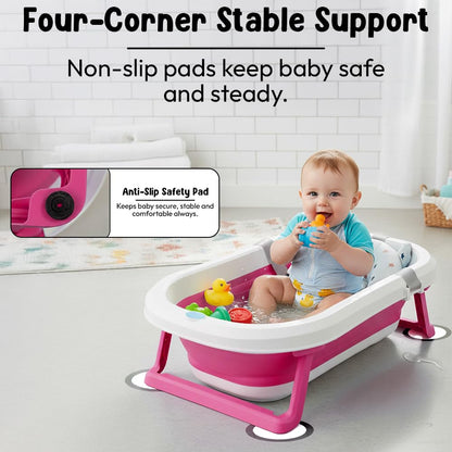 StarAndDaisy Bath Tub for Baby 0-3 Years/Foldable Bath tub for Kids with Cushion, Space Saving Design, Newborn Baby Folding Bathing Tub Girls & Boys, Easy to Store- Pink