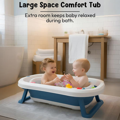 StarAndDaisy Bath Tub for Baby 0-5 Years/Foldable Bath tub for Kids with Cushion, Space Saving Design, Newborn Baby Folding Bathing Tub Girls & Boys, Easy to Store- Dark Blue