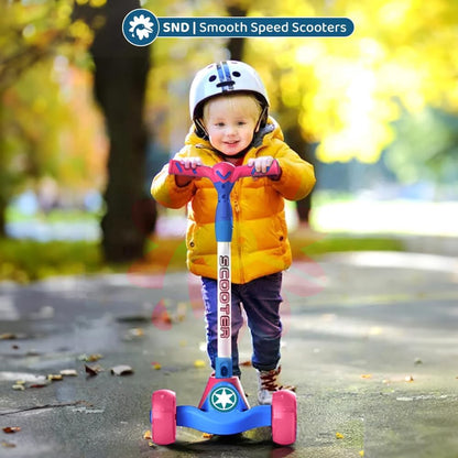 StarAndDaisy kick Scooter for Kids 3-12 Years Boys & Girls / 3-Wheel Skating Scooter Boys & Girls with Pu Light Up LED Wheels/Skating Scooter 5 Level Adjustable Height and Easy to Fold (Red & Blue)