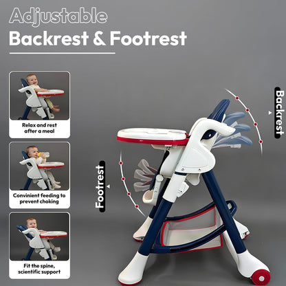 StarAndDaisy Premium Feeding Chairs 6 Months to 3 Year/ High Chair for Baby with Premium Leather Cushion / Baby Chair with 5 Level Seat & Foot Rest Adjustmnet, Height Adjustable, Detachble food Tray, One Click Foldable (Red & Blue)
