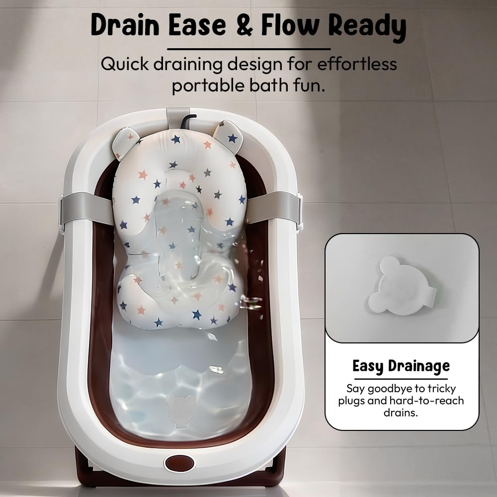 StarAndDaisy Bath Tub for Baby 0-3 Years/Foldable Bath tub for Kids with Cushion, Space Saving Design, Newborn Baby Folding Bathing Tub Girls & Boys, Easy to Store -Green Pink
