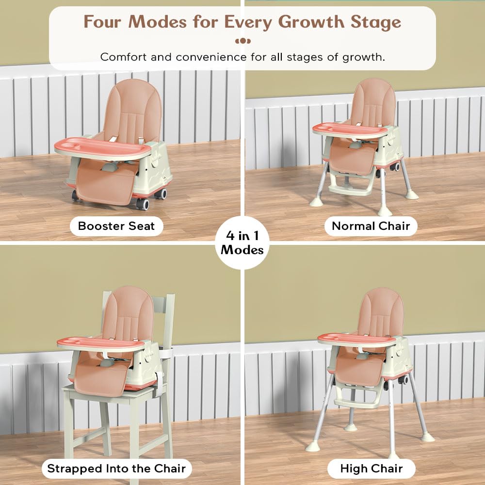 StarAndDaisy High Chair for Baby/Baby Feeding Chair for 0 to 5 Years with 4 in-1 Multifunctions/High Chair with Height Adjustable, Detachable Tray & One-Hand Adjustable - Grey