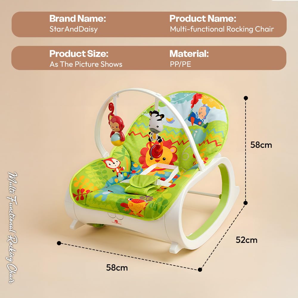 StarAndDaisy Baby Rockers for 0 to 2 Years, Baby Multi Functional Rocker chair for Babies, Infants & Toddler with Removable Mattress, Swing & Bouncer/Cradle with Vibrations, music & Hanging Toys (Rocker-Blue)