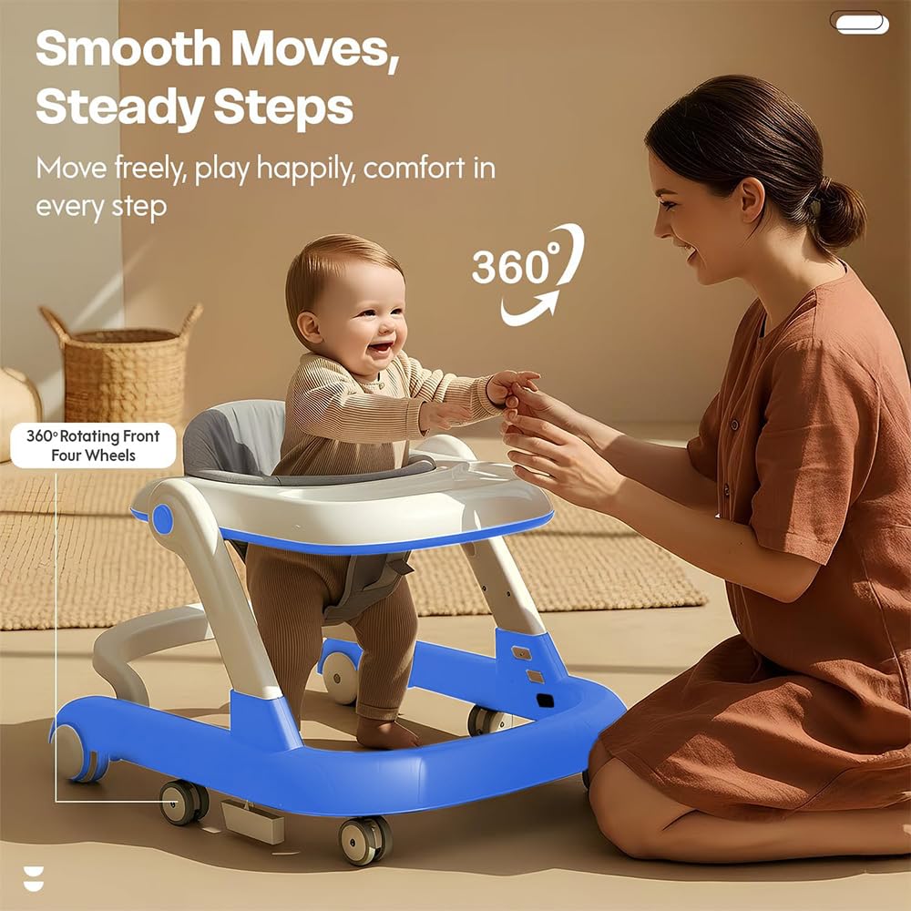 StarAndDaisy Baby Walker for 6-18 Month Baby Boy & Girl/Height Adjustment, Speed Control/Baby Walker for Kids with Safety Wheels & Comfortable Seat -Blue