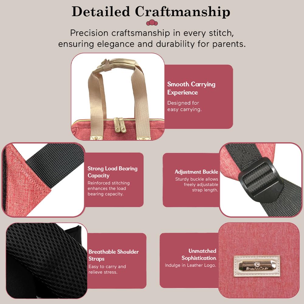 StarAndDaisy Diaper Bag/Backpacks for Mother- Maternity Bags for Baby with Multi Compartments & 2 Insulated Bottle Pocket, Stylish, Waterproof & Travel-Friendly, Lightweight - Pink