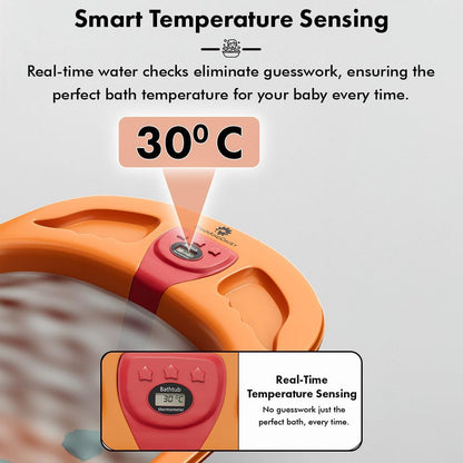 StarAndDaisy Baby Bath Tub for 0 to 5 Years/Bath Tub for Kids 0-3 Years/Infants Bathtub with Temperature Censor & Baby Bath Seat/Sling, Antislip Baby Bath Tub with Bath Chair (Orange & Red)