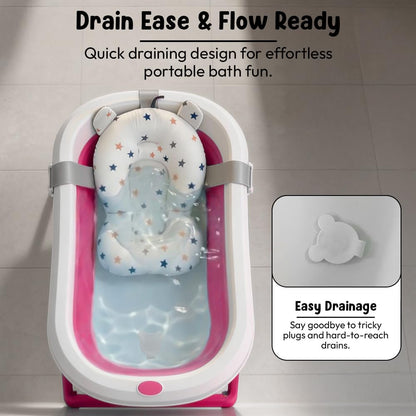 StarAndDaisy Bath Tub for Baby 0-3 Years/Foldable Bath tub for Kids with Cushion, Space Saving Design, Newborn Baby Folding Bathing Tub Girls & Boys, Easy to Store- Pink