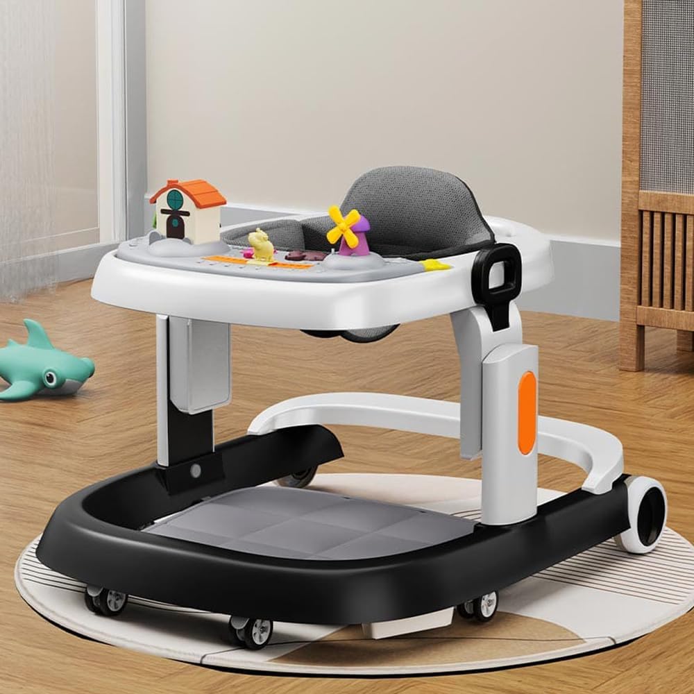 StarAndDaisy Baby Walker / Walker Baby 6-18months Boy & Girl With Anti Fall Brake Pads / Walker For Kids With 3 Speed Height Adjustment,Multi-Level Seat Adjustment,Recreational Music Toy Bar (Black)