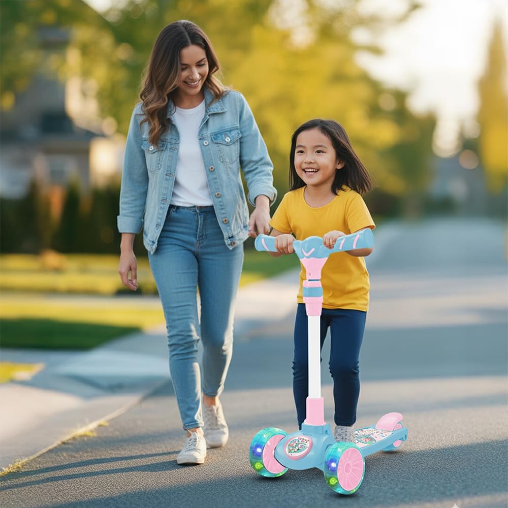 StarAndDaisy X Peppa Pig Kick Scooter for Kids 3+ Years, Foldable Skate Scooter for Children Boys & Girls with 4 Level Height Adjustment, LED Wheels & Brakes (Blue)